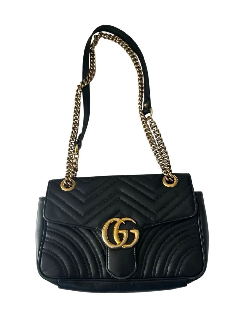 Gucci Marmont Black Quilted GG Chain Shoulder Bag